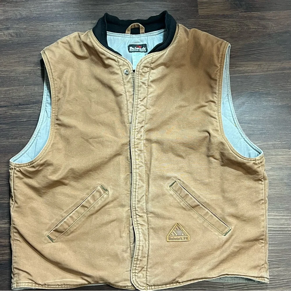 Bulwark Protective Work Vest Brown Canvas Snap Lined Flame Resistant Sz.XL RG. - Picture 1 of 9